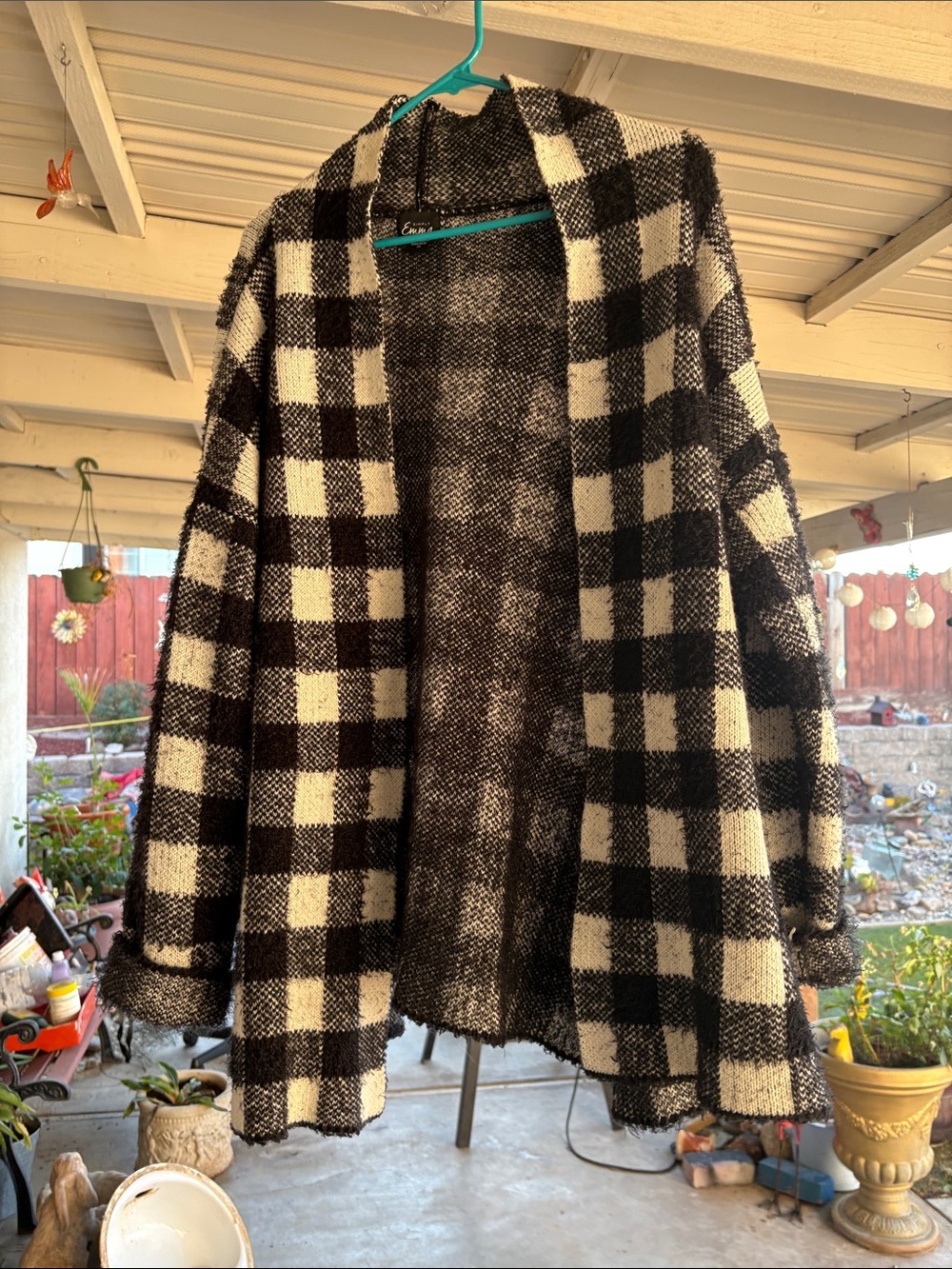 Simply Emma Black & White Plaid Teddy Cardigan